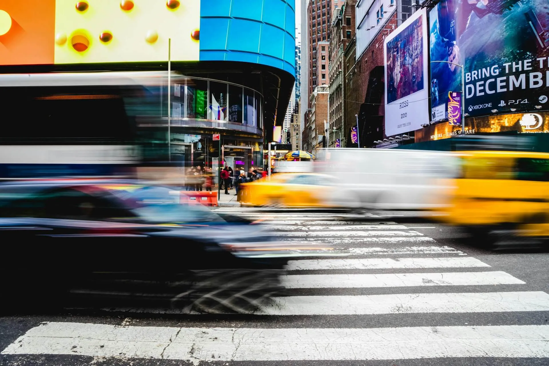 Busy New York street with blurred vehicles