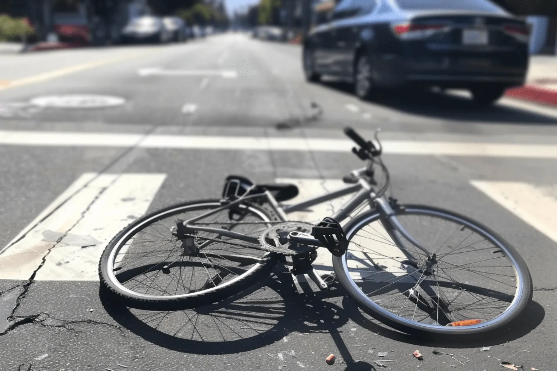 broken bike in the middle of a street