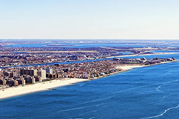 Aerial view of coastal city and ocean